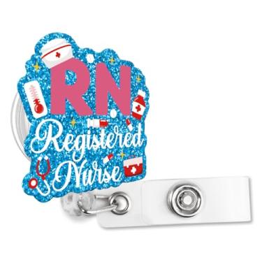 Imagem de Sixrip Carretel de crachá irregular retrátil de enfermeira registrada RN com clipe jacaré, presente engraçado para assistente médico RN PN enfermeira registrada enfermagem pós-graduação trabalho de