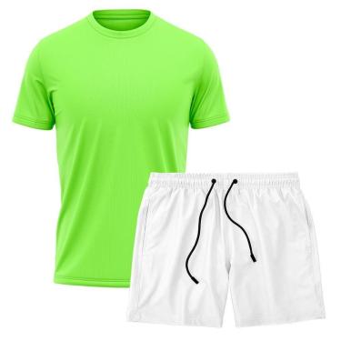 Imagem de Kit Short Praia Academia Passeio Treino Branco + Camiseta Manga Curta Masculina-Masculino