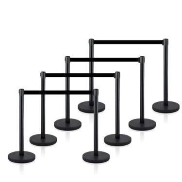 Imagem de MICHELANGELO Kit 8 Pedestais Premium Organizador Separador de Fila Preto com Fita Retrátil Preta 2 Metros Anti-Oxidante