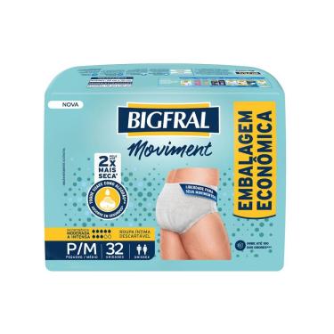 Imagem de Roupa Íntima Descartável Unissex Bigfral Moviment P/M 32 Unidades Embalagem Econômica