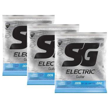 Imagem de Kit com 3 Encordoamentos para Guitarra SG Strings 009 Níquel