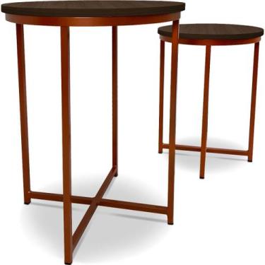 Imagem de Mesa De Canto Dupla Gana Redonda Decoração Para Sala Cobre/Villandry -