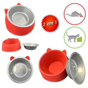 Imagem de Kit 2 Comedouro ergonômico orelha gatinho 2 em 1 postura correta - 2d 