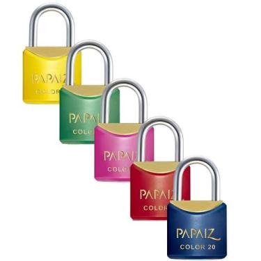 Imagem de Cadeado Pequeno 20Mm Haste Curta Latão Com Chave Colors 5 Un - Papaiz