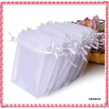 Imagem de 100 Saquinhos De Organza 13x18 Cm Branco Fita Cetim puro - OKABOX