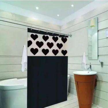 Imagem de Cortina Box PVC Antimofo C/ Gancho 1,38 X 1,98 Coração Amor - Vida Pra