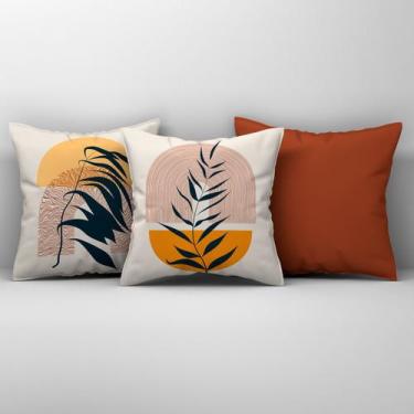 Imagem de Kit Trio de Almofadas Cheias Estampadas Folhas em Veludo Suede 45cm x 