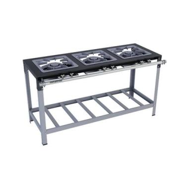 Imagem de Fogão Industrial 3 Bocas Duplas 40X40 Luxo Metalmaq, Gás Natural