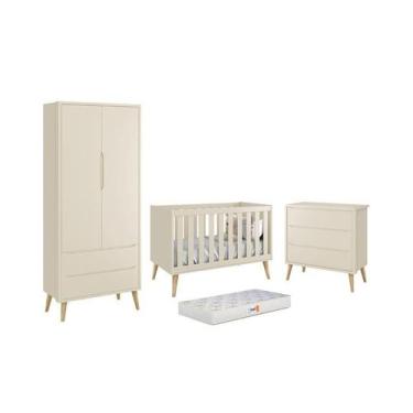 Imagem de Dormitório Theo 2 Portas com Pés Madeira Natural e Colchão D18 Branco 