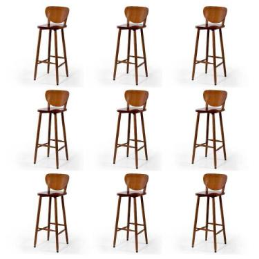 Imagem de Conjunto 9 Banquetas Altas Bistrô de Madeira Lisboa - Melhor Móvel, Im