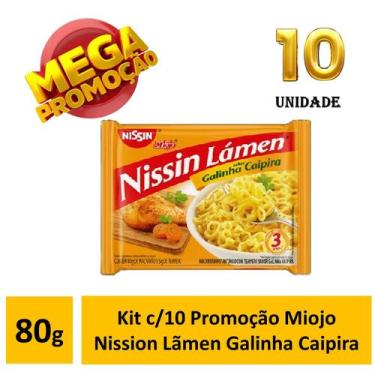 Imagem de Kit c/10  Miojo Nission Lãmen Galinha Caipira  80g - nissin lámen
