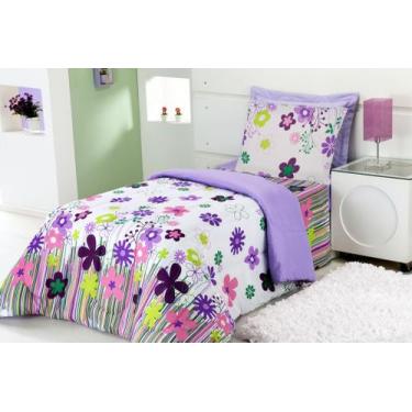 Imagem de Edredom kids solteiro estampado - garden lilas - Enxovais Aquarela LTD