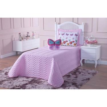 Imagem de Cobre Leito Solteiro Primavera 3Pçs Infantil Menina Borboleta Rosa E L