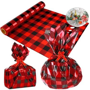 Imagem de Teling Rolo de papel de embrulho de celofane de Natal 30,5 m de comprimento, 81 cm de largura, 81 mm de largura, papel de embrulho de plástico para presente de celofane para presente de Natal, doces,