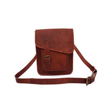 Imagem de Bolsa tiracolo de couro genuíno de 28 cm, masculina, feminina, unissex, para adolescentes, bolsa tiracolo para iPad/Tab Mini, Marrom, Small