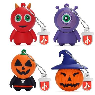 Imagem de LEIZHAN Pen drive USB criativo de 8 GB, pacote com 4 unidades novidade monstro computador Memory Stick desenho animado abóbora USB Pendrive Halloween armazenamento de dados presente Pendrive U Disk