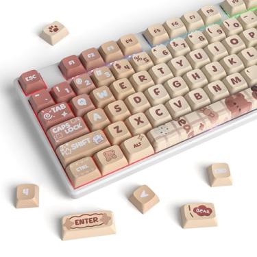 Imagem de Owpkeenthy XDA Profile PBT Teclas 75 por cento, 133 teclas marrons personalizadas para jogos 5 lados sublimação para layout ANSI e ISO Cherry Gateron MX Switches teclado mecânico (urso fofo)