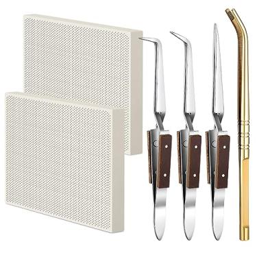 Imagem de Gisafai O kit de solda de joias com 6 peças inclui 2 blocos de cerâmica de favo de mel, 1 pinça de cobre, 3 pinças, placas de solda, placas de solda, joias para fabricação de ferramentas de fundição