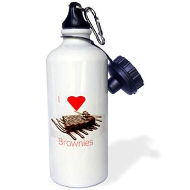 Imagem de 3dRose Garrafa de água esportiva Print of I Love Brownies com xarope de chocolate, 600 ml, multicolorida