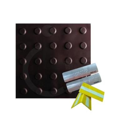 Imagem de 10 pisos tátil alerta pvc 25x25cm+kit escada acessivel 7x3cm - LAGGE A