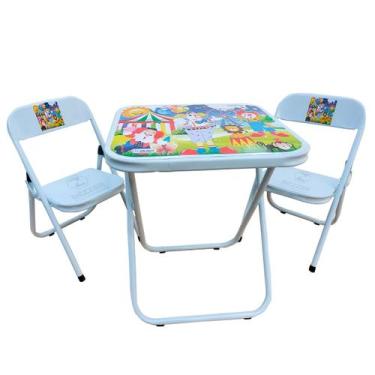 Imagem de Conjunto Mesa Mesinha Infantil e 2 Cadeiras Dobrável Até 40 Kg Branco 