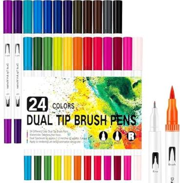 Imagem de Genérico Conjunto de 24 Canetas Marcador Ponta Dupla para Livros de Colorir, Canetas Marcador Ponta Fina e Pincel Para Desenho, Presente Infantil, Presente Dia Das Crianças