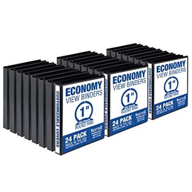 Imagem de Samsill Pasta econômica de 2,5 cm com 3 anéis, feita nos EUA, fichário de anel redondo, capa transparente personalizável, preto, pacote com 24 (MP248530)