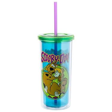 Imagem de Silver Buffalo Copo frio alto de plástico Scooby-Doo com tampa e canudo com Scooby-Doo e Shaggy, 590 ml