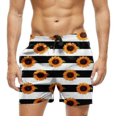 Imagem de Short Praia Shorts Banho Bermuda Verão Listras Xadrez Girassóis 590 - 