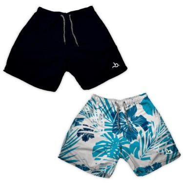 Imagem de Kit 2 Shorts Masculino Liso e Florido Azul Tectel Verão - Bueno Store,
