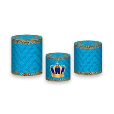 Imagem de Trio De Capa Cilindro - Capitonê Azul Claro Coroa Realeza 018 - Via Co