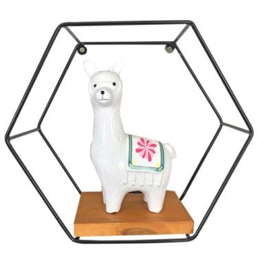 Imagem de Nicho Mini de Parede de Ferro e Madeira Hexágono Carvalho e Preto - Ar