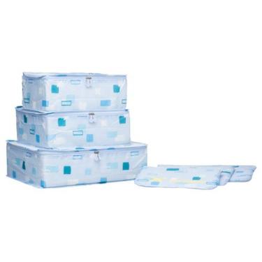 Imagem de Organizador De Mala Viagem Bagagem Kit 6 Peças Necessaire - PGB, Azul