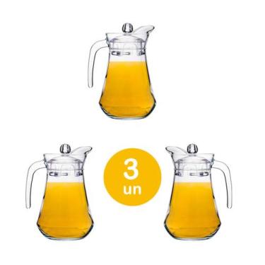 Imagem de Jogo 3un Jarra de vidro c/ tampa p/ Suco e Água 1,5 litros - Vitrizi