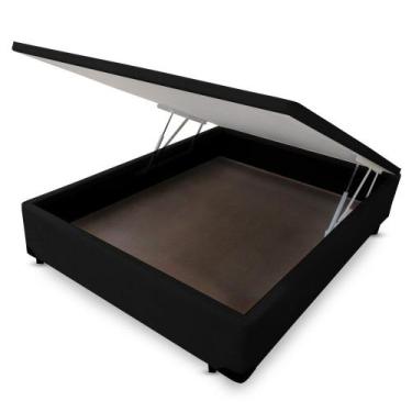 Imagem de Cama Box CASAL Cosmopolita Baú Pistão Camurça Preto - 138x188 - MGA, 1