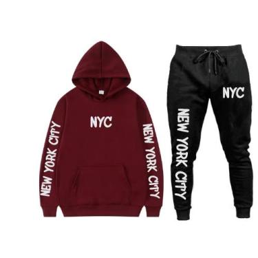 Imagem de Conjunto Moletom Flanelado Casual Top NYC - Markelly, Bordô, P