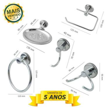 Imagem de Kit Acessórios de Metal Para Banheiro Aço Inox 5 Peças COMPLETO Cód. 7