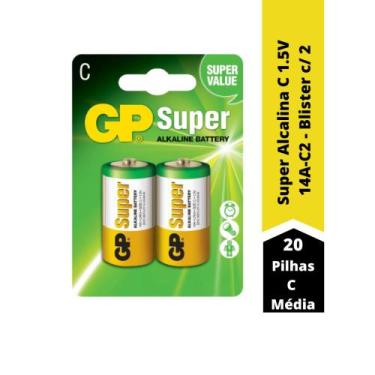 Imagem de 20 Pilhas GP Batteries Super Alcalina C Média 1.5V - 14A-C2 - Blister 