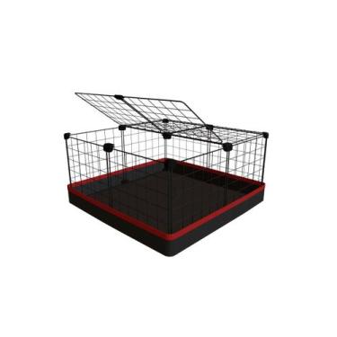 Imagem de Cercado Aramado Porquinho da Índia 60x60x30 Cm Preto com Teto e Bandej