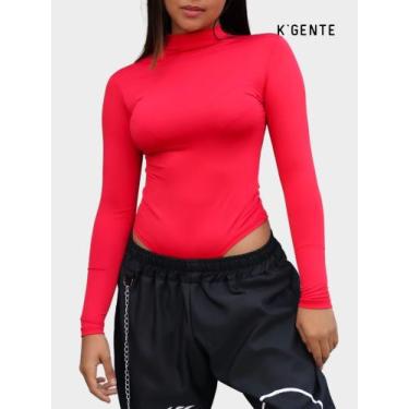 Imagem de bory body básico feminino suplex collant maiô manga longa gola alta - 