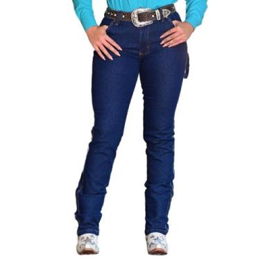 Imagem de Calça Carpinteira Feminina Reta Jeans Lycra Country Escura - Terra De 