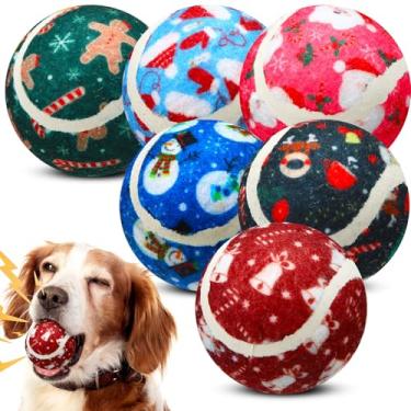 Imagem de Seenelling 6 bolas de tênis de Natal para cães interativas para cães pequenos, médios e grandes, brinquedos de busca duráveis de 6 cm para treinamento de mastigação agressivo, 6 estilos