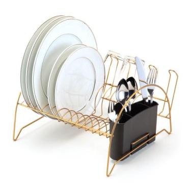 Imagem de Escorredor Fan Com Porta Copos E Talheres Para 11 Pratos Dourado Arthi