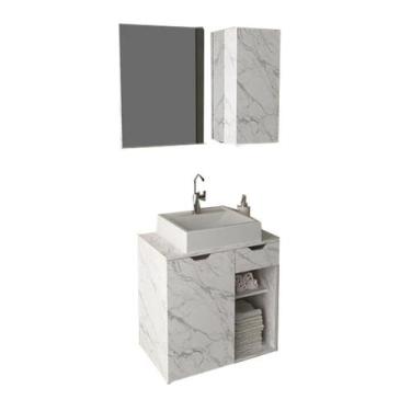 Imagem de Conjunto Para Banheiro Armarios Com Cuba E Espelho BN2 Marmore Branco 
