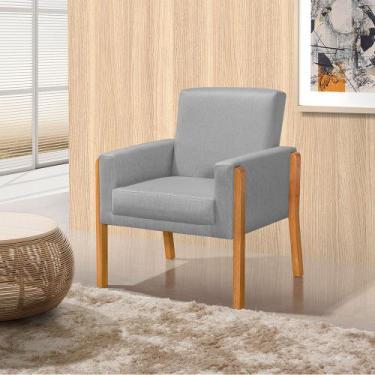 Imagem de Poltrona Sala de Espera Pés em Madeira Santorini Linho Cinza - VILLA C