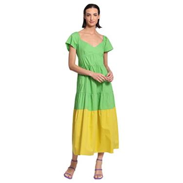 Imagem de Donna Morgan Vestido trapézio midi em camadas colorblock, Verde botão/amarelo, 36