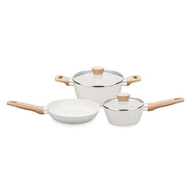 Imagem de Conjunto panelas mta carmela vanila 3 pecas aluminio forjado revest ce