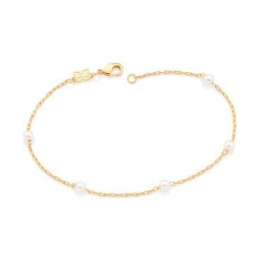Imagem de Pulseira Rommanel Joias Feminina Fio Dourado Pérolas 20 Cm