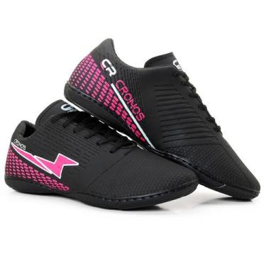 Imagem de Chuteira Cronos Futsal Quadra Masculina Feminina Original, Preto, Rosa