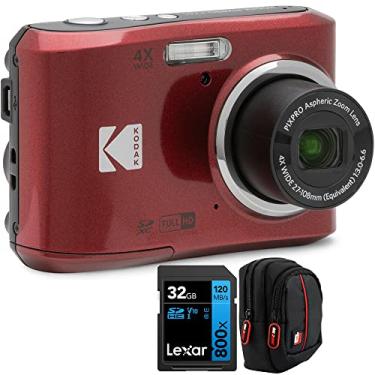 Imagem de Kodak Câmera digital FZ45RD PIXPRO FZ45 de 16 MP, pacote vermelho com cartão de memória Lexar 32GB de alto desempenho 800x UHS-I SDHC + estojo para câmera Deco Photo Point and Shoot Field Bag